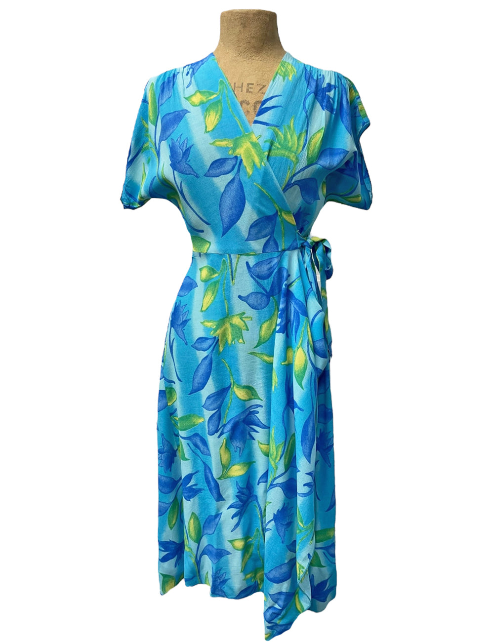 Blue Lagoon 1940s Style Cascade Wrap Dress 2X Blue Lagoon 1940s Style Cascade Wrap Dress 2X