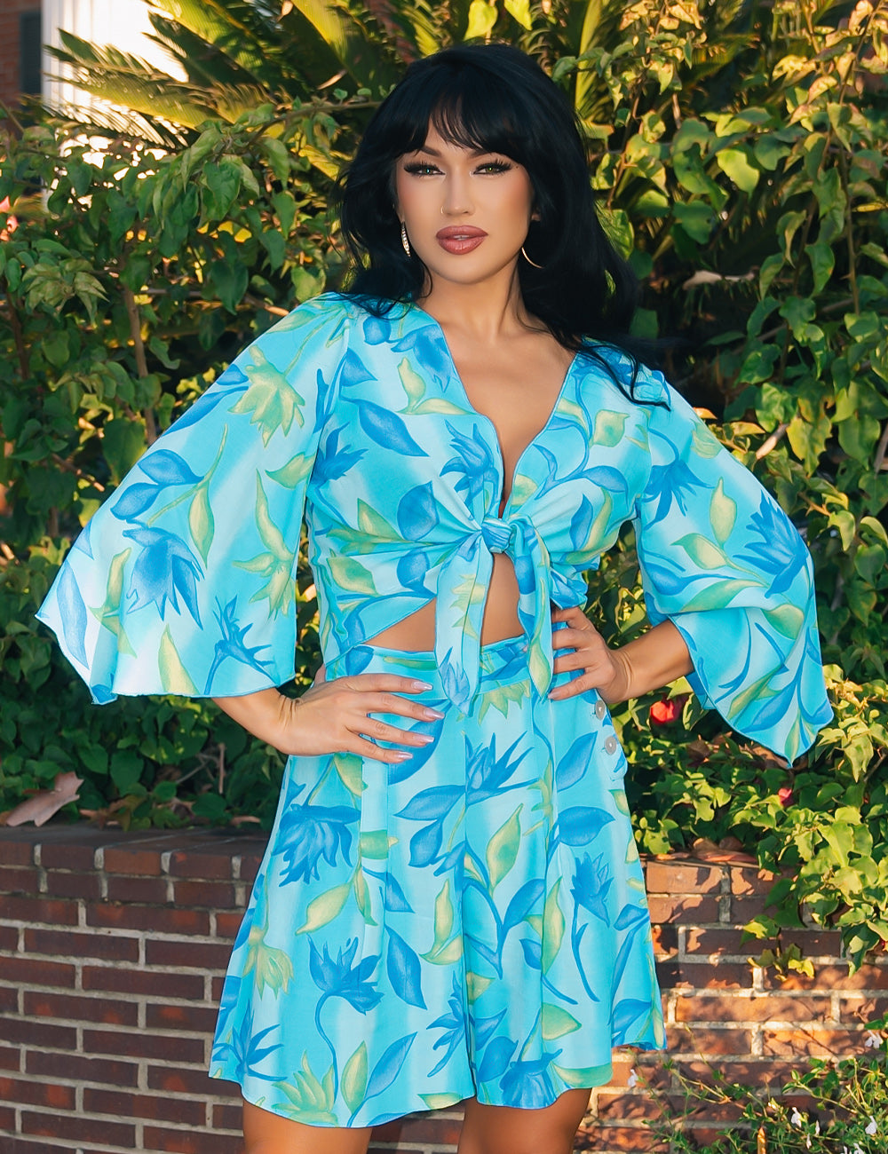 Blue Lagoon Angel Wing Sleeve Tie Top