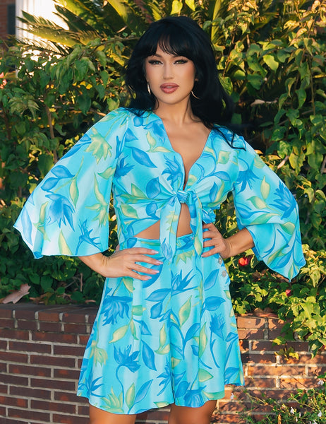 Blue Lagoon Angel Wing Sleeve Tie Top