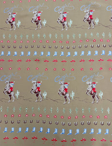 Tan Western Cowgirl Border Print Rayon Crepe Fabric - 3 yds