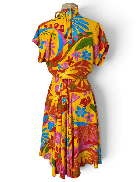 Bright Mosaic Garden Vintage Style Marta Halter Swing Dress