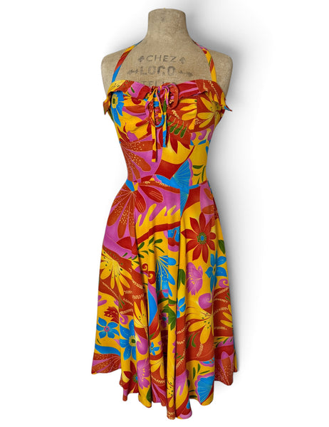 Bright Mosaic Garden Vintage Style Marta Halter Swing Dress