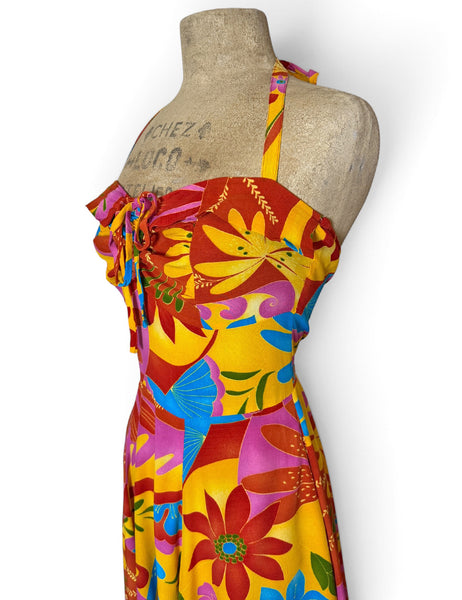 Bright Mosaic Garden Vintage Style Marta Halter Swing Dress