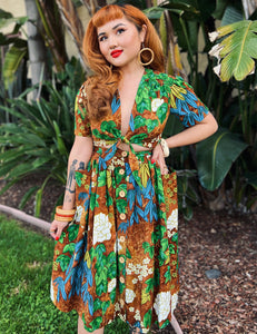 Scout for Loco Lindo - Brown Floral Barkcloth Print 1940s Style Petunia Skirt