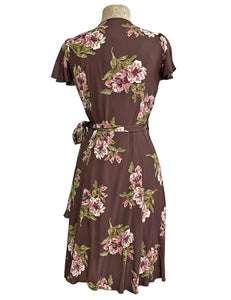Chocolate Corsage Floral Vintage Style Biasa Wrap Dress
