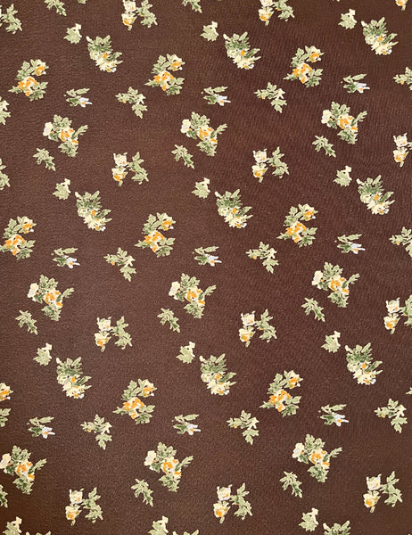 Brown Fall Floral Rayon Crepe Fabric - 1.5 yds