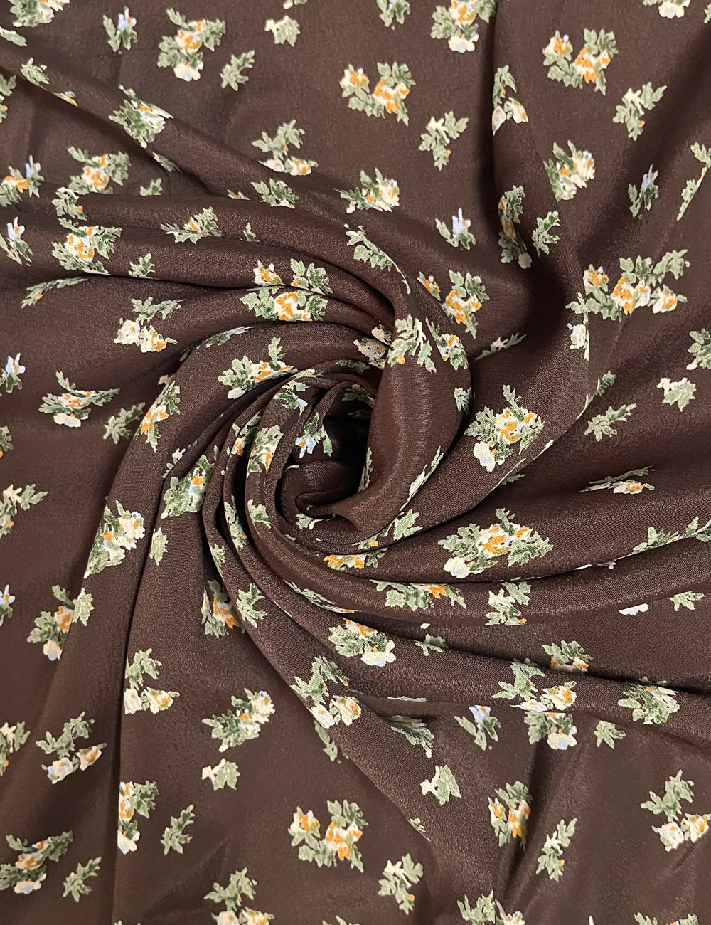 Brown Fall Floral Rayon Crepe Fabric - 1.5 yds