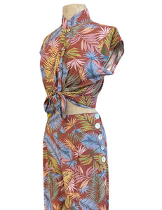 Rayon Tropical Fern Print Tea Timer Top Top