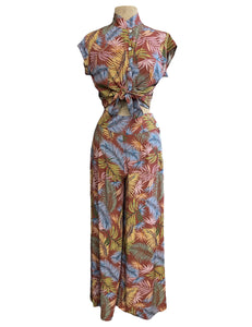 Rayon Tropical Fern Print High Waisted Palazzo Pants