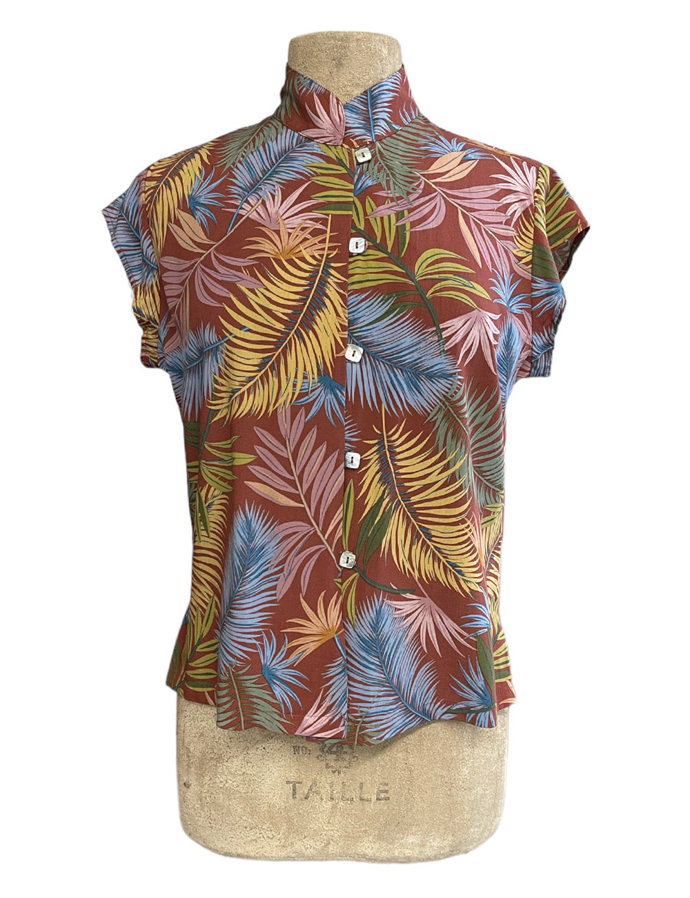 Rayon Tropical Fern Print Tea Timer Top Top