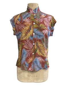 Rayon Tropical Fern Print Tea Timer Top Top