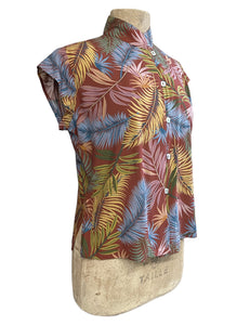 Rayon Brown Colorful Fern Print Tea Timer Top Top