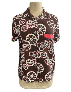 Chocolate Brown Groovy Floral Button Up Boyfriend Camp Shirt