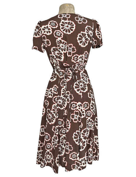 Brown Groovy Floral Vintage Inspired Rita Dress