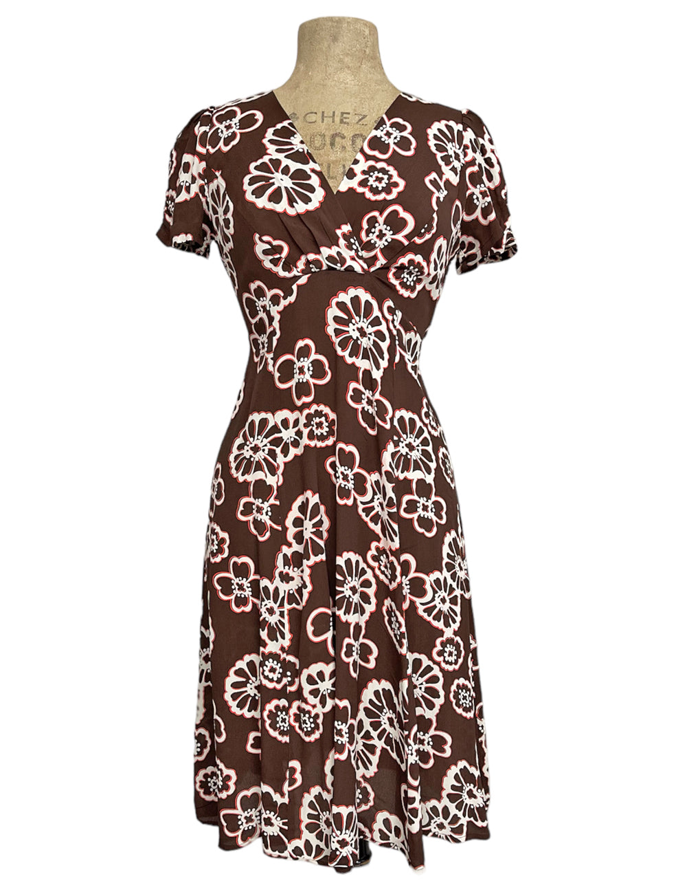 Brown Groovy Floral Vintage Inspired Rita Dress