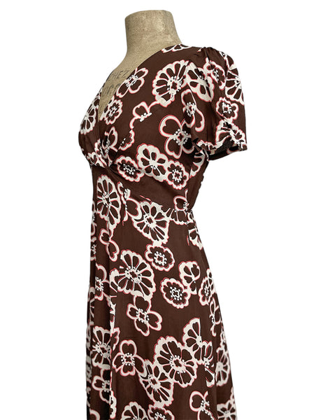 Brown Groovy Floral Vintage Inspired Rita Dress