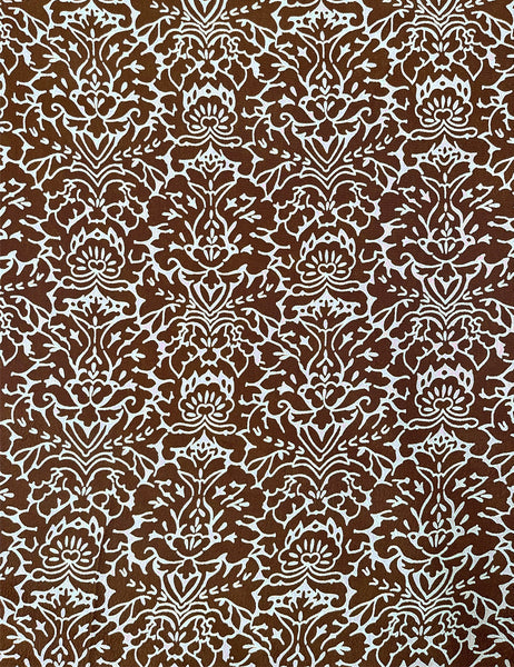 Brown & Pale Blue Stencil Rayon Crepe Fabric - 1 & 1/3 yds