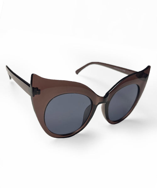 Brown Oversized Wing Tip Cat Eye Sunglasses