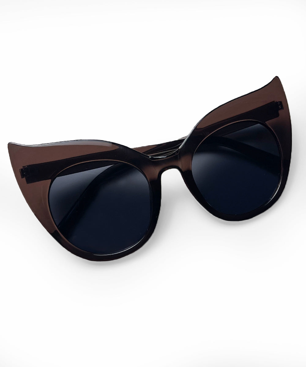 Brown Oversized Wing Tip Cat Eye Sunglasses