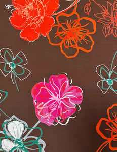 PREORDER - Chocolate Brown Spring Floral Mandarin Collar Tea Timer Top
