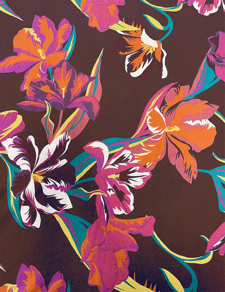 Brown Tropical Floral Print Vintage Style Tea Timer Top