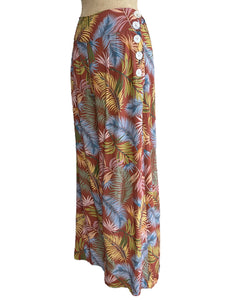 Rayon Tropical Fern Print High Waisted Palazzo Pants