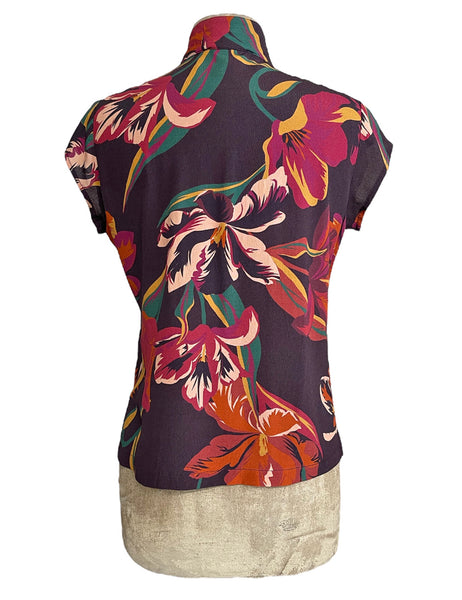 Brown Tropical Floral Print Vintage Style Tea Timer Top