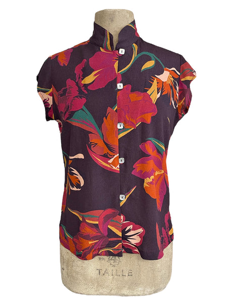 Brown Tropical Floral Print Vintage Style Tea Timer Top
