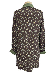 Brown Autumn Floral Long Sleeve Peter Pan Collar Blouse