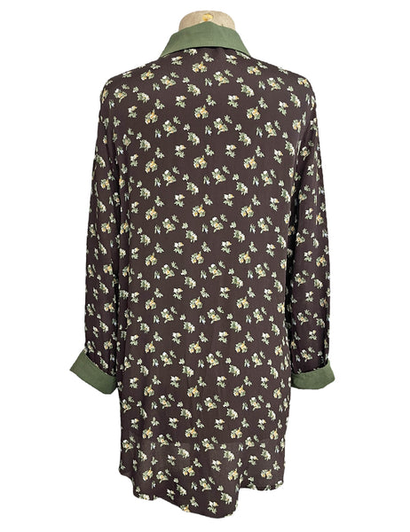 Brown Autumn Floral Long Sleeve Peter Pan Collar Blouse