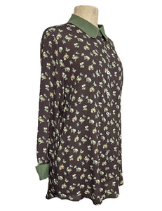 Brown Autumn Floral Long Sleeve Peter Pan Collar Blouse