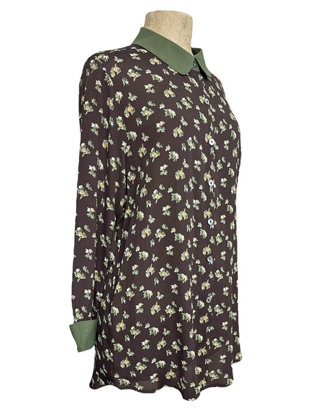 Brown Autumn Floral Long Sleeve Peter Pan Collar Blouse