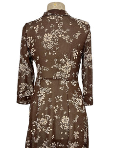 Sheer Brown & Cream Floral 40s Sleeved Day Dress