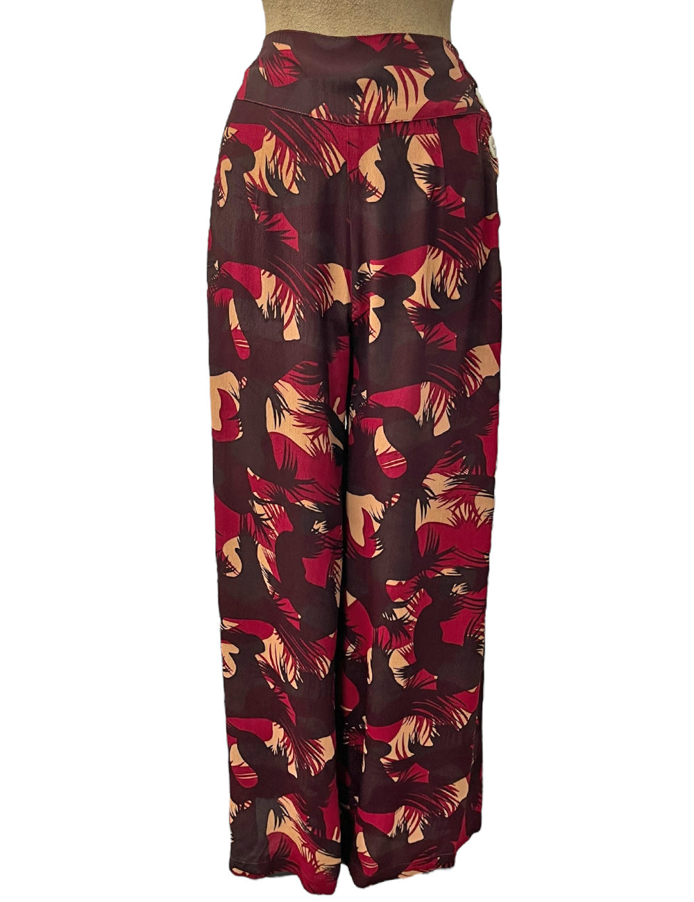 Brown & Burgundy Moonlit Cactus Print High Waist Palazzo Pants