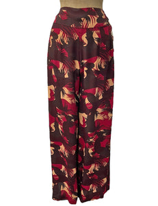 Brown & Burgundy Moonlit Cactus Print High Waist Palazzo Pants