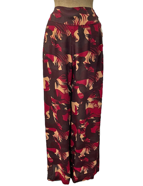 Brown & Burgundy Moonlit Cactus Print High Waist Palazzo Pants