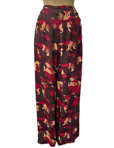 Brown & Burgundy Moonlit Cactus Print High Waist Palazzo Pants