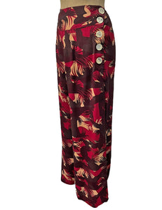 Brown & Burgundy Moonlit Cactus Print High Waist Palazzo Pants