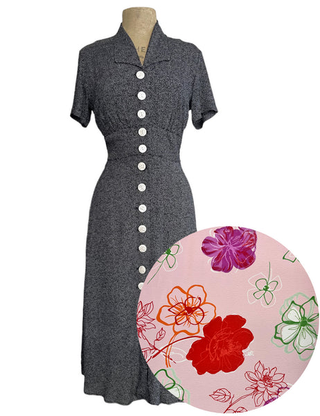 PREORDER - Bubblegum Pink Spring Floral Button Front Retro Margie Dress