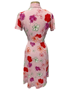 Bubblegum Pink Floral Button Front Retro Margie Dress