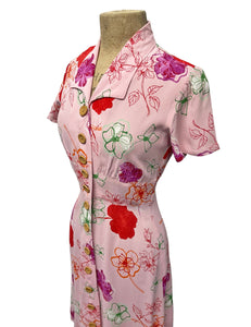 Bubblegum Pink Floral Button Front Retro Margie Dress