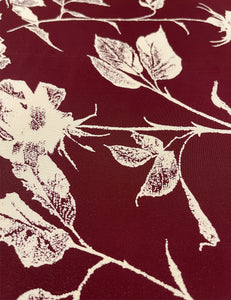 Burgundy & Ivory Floral Print Rayon Crepe Fabric - 2.5 yds (SLIGHT DAMAGE)