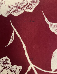 Burgundy & Ivory Floral Print Rayon Crepe Fabric - 2.5 yds (SLIGHT DAMAGE)