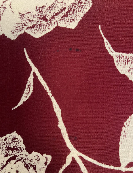 Burgundy & Ivory Floral Print Rayon Crepe Fabric - 2.5 yds (SLIGHT DAMAGE)