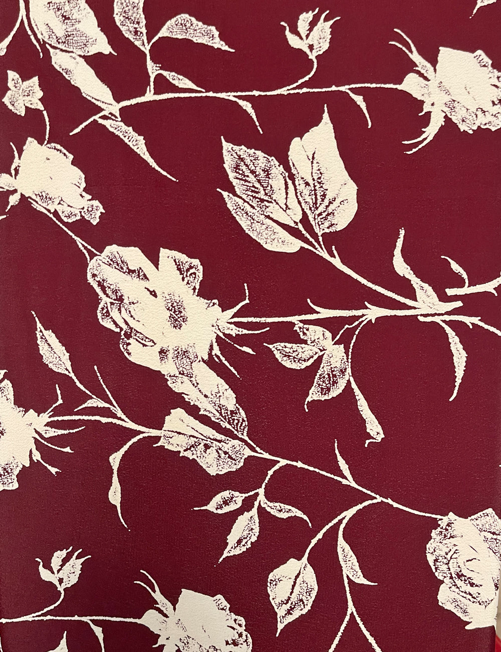 Burgundy & Ivory Floral Print Rayon Crepe Fabric - 2.5 yds (SLIGHT DAMAGE)