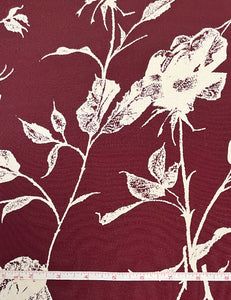 Burgundy & Ivory Floral Print Rayon Crepe Fabric - 2.5 yds (SLIGHT DAMAGE)