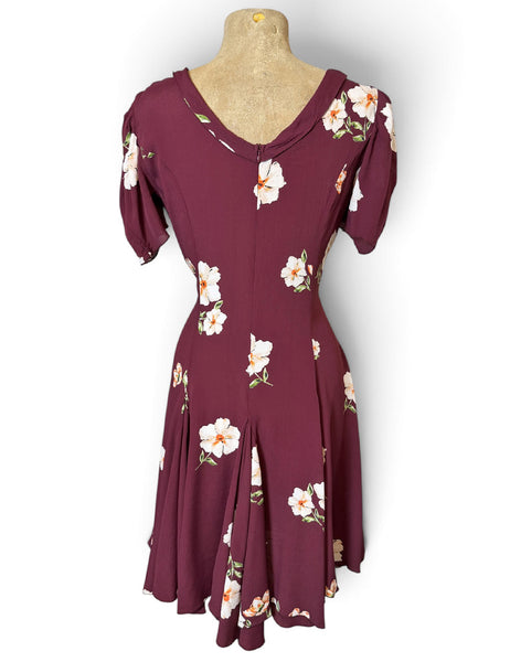 Burgundy Floral 1930s Style Venice Beach Swing Dress