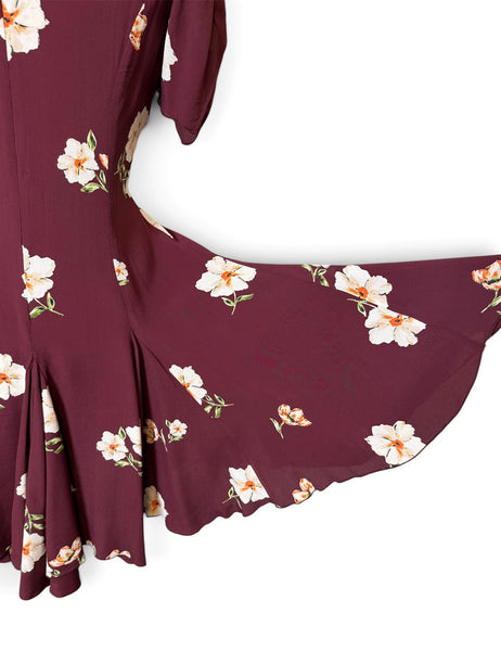 Burgundy Floral 1930s Style Venice Beach Swing Dress