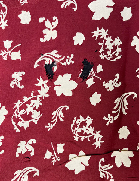 Burgundy & Cream Foliage Print Rayon Crepe Fabric - 2 & 1/3 yds