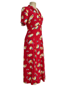 Candy Red Honey Bee Print Tea Length Vintage Day Dress